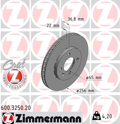 ZIMMERMANN 600.3250.20 Fren Sistemleri Fren Diski - VW UP! (121, 122, BL1, BL2, BL3, 123) uyumlu
