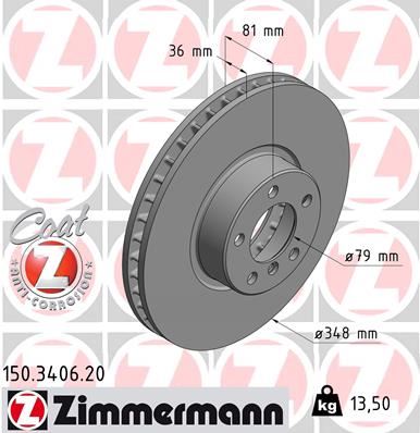 ZIMMERMANN 150.3406.20 Fren Sistemleri Fren Diski - BMW 7 (E65, E66, E67) uyumlu