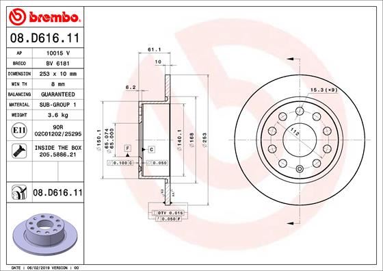 BREMBO 08.D616.11 Fren Sistemleri Fren Diski - SKODA OCTAVIA III (5E3, NL3, NR3) uyumlu