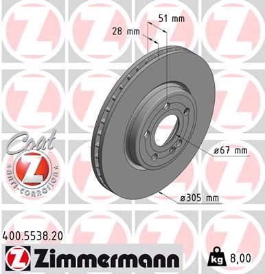 ZIMMERMANN 400.5538.20 Fren Sistemleri Fren Diski - MERCEDES-BENZ A-SERISI (W177) uyumlu