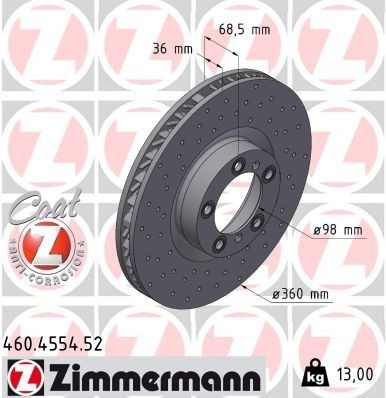 ZIMMERMANN 460.4554.52 Fren Sistemleri Fren Diski - PORSCHE CAYENNE (9YA) uyumlu