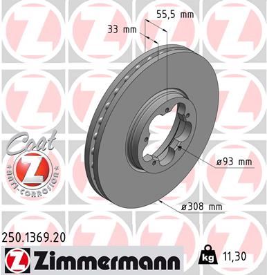 ZIMMERMANN 250.1369.20 Fren Sistemleri Fren Diski - FORD TOURNEO CUSTOM V362 Minibüs/Otobüs (F3) uyumlu