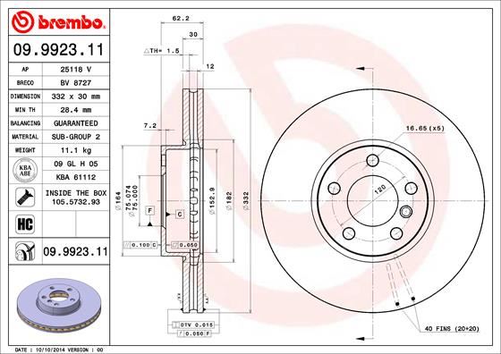 BREMBO 09.9923.11 Fren Sistemleri Fren Diski - BMW X5 (E70) uyumlu