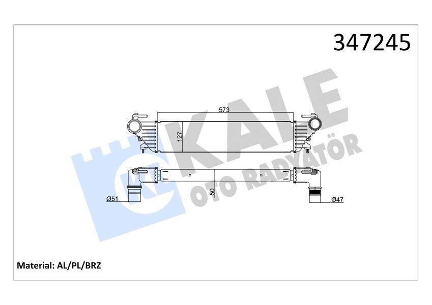 KALE OTO RADYATÖR 347245 Motor Turbo Radyatörü - FIAT 500L (351_, 352_) uyumlu