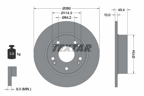 TEXTAR 92144603 Fren Sistemleri Fren Diski - HONDA ACCORD VII (CL, CN) uyumlu