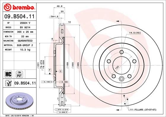 BREMBO 09.B504.11 Fren Sistemleri Fren Diski - LAND ROVER RANGE ROVER IV (L405) uyumlu