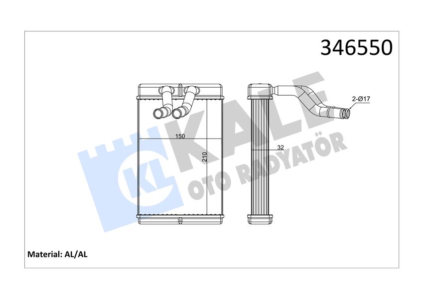 KALE OTO RADYATÖR 346550 İklimlendirme Sistemi İç Mekan Isı Değiştirici - HYUNDAI H-1 / STAREX Minibüs/Otobüs (A1) uyumlu