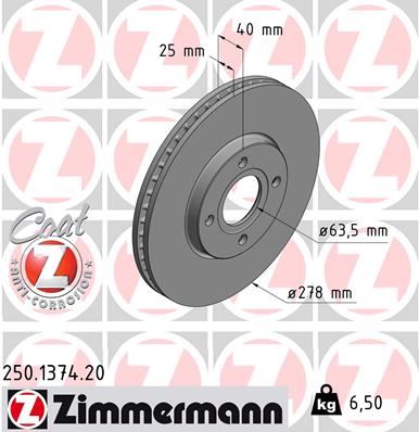 ZIMMERMANN 250.1374.20 Fren Sistemleri Fren Diski - FORD ECOSPORT uyumlu