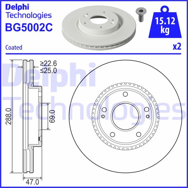 DELPHI BG5002C Fren Sistemleri Fren Diski - HYUNDAI i30 (PDE, PD, PDEN) uyumlu
