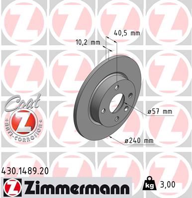 ZIMMERMANN 430.1489.20 Fren Sistemleri Fren Diski - OPEL CORSA C (X01) uyumlu