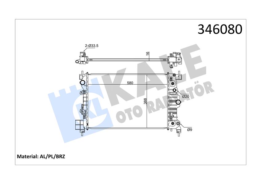 KALE OTO RADYATÖR 346080 Soğutma Sistemi Su Soğutucu & Parçaları - CHEVROLET AVEO Hatchback (T300) uyumlu