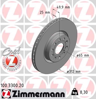 ZIMMERMANN 100.3300.20 Fren Sistemleri Fren Diski - VW PASSAT B7 (362) uyumlu