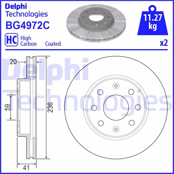 DELPHI BG4972C Fren Sistemleri Fren Diski - CHEVROLET AVEO / KALOS Sedan (T250, T255) uyumlu