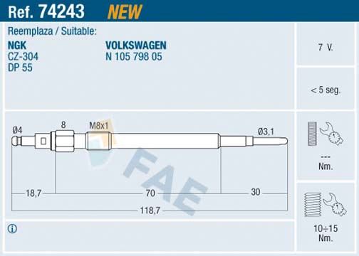 FAE 74243 Ateşleme Sistemi Kızdırma Bujisi - AUDI A6 C6 (4F2) uyumlu