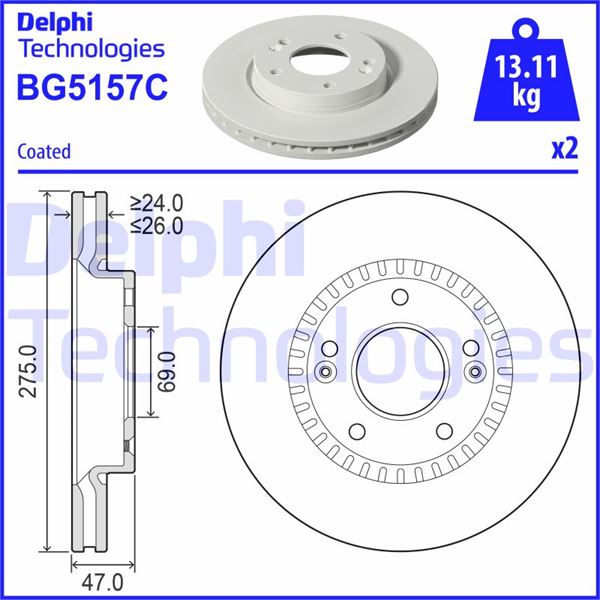 DELPHI BG5157C Fren Sistemleri Fren Diski - HYUNDAI ELANTRA IV Sedan (HD) uyumlu