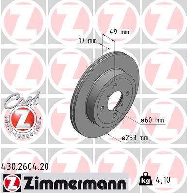 ZIMMERMANN 430.2604.20 Fren Sistemleri Fren Diski - OPEL AGILA A (H00) uyumlu