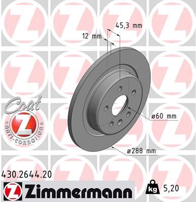 ZIMMERMANN 430.2644.20 Fren Sistemleri Fren Diski - OPEL ASTRA K (B16) uyumlu