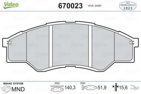 VALEO 670023 Fren Sistemleri Fren Balatası - TOYOTA HILUX VII Pick-up (_N1_, _N2_, _N3_) uyumlu