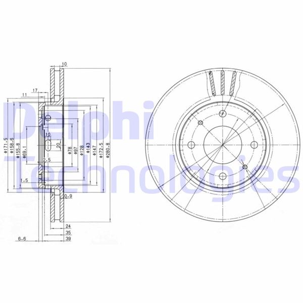 DELPHI BG3501C Fren Sistemleri Fren Diski - MITSUBISHI CARISMA (DA_) uyumlu
