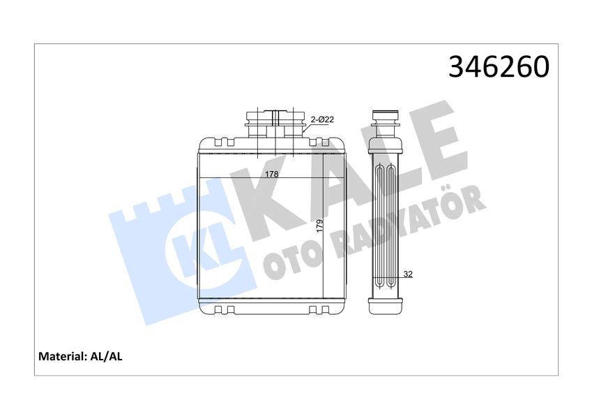 KALE OTO RADYATÖR 346260 İklimlendirme Sistemi İç Mekan Isı Değiştirici - SEAT IBIZA IV (6J5, 6P1) uyumlu