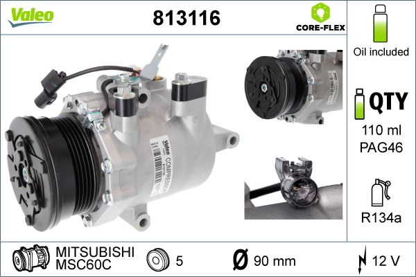 VALEO 813116 İklimlendirme Sistemi Kompresör Parçaları - MITSUBISHI COLT VI (Z3_A, Z2_A) uyumlu