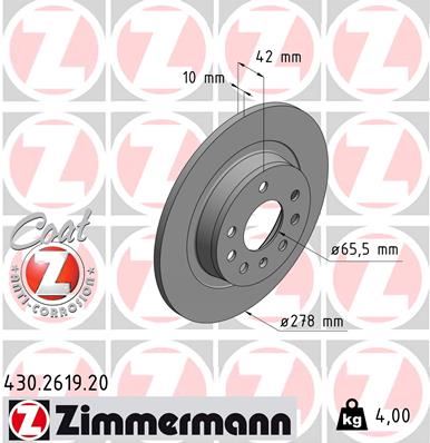 ZIMMERMANN 430.2619.20 Fren Sistemleri Fren Diski - OPEL ZAFIRA / ZAFIRA FAMILY B (A05) uyumlu