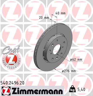 ZIMMERMANN 540.2496.20 Fren Sistemleri Fren Diski - SUZUKI SWIFT III (MZ, EZ) uyumlu