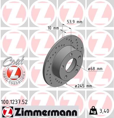 ZIMMERMANN 100.1237.52 Fren Sistemleri Fren Diski - AUDI A6 C5 (4B2, 4B4) uyumlu