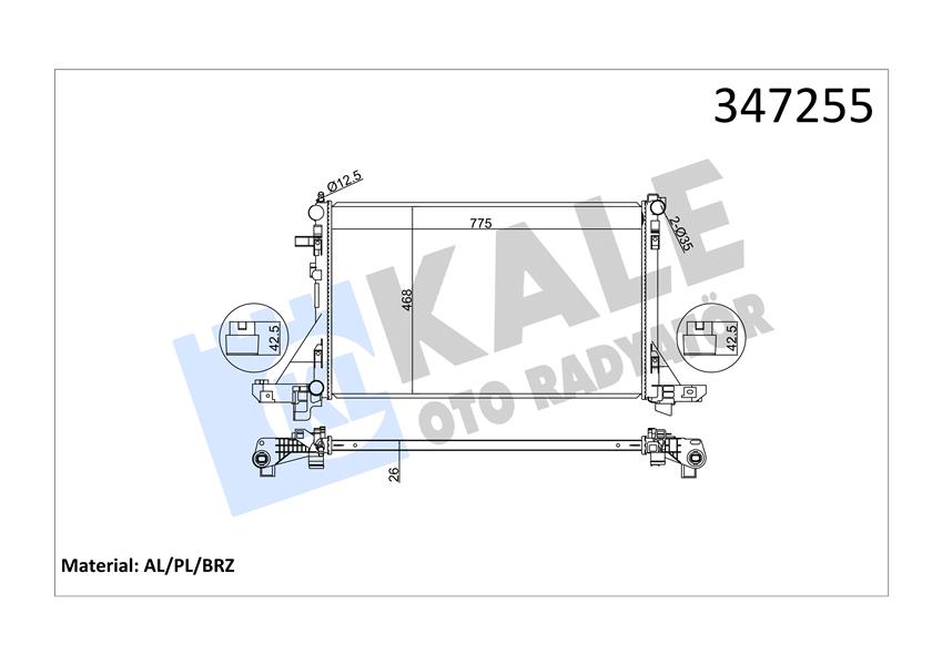 KALE OTO RADYATÖR 347255 Soğutma Sistemi Su Soğutucu & Parçaları - OPEL MOVANO B Minibüs/Otobüs (X62) uyumlu