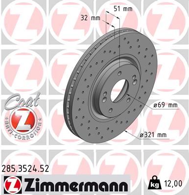 ZIMMERMANN 285.3524.52 Fren Sistemleri Fren Diski - HYUNDAI ix55 uyumlu