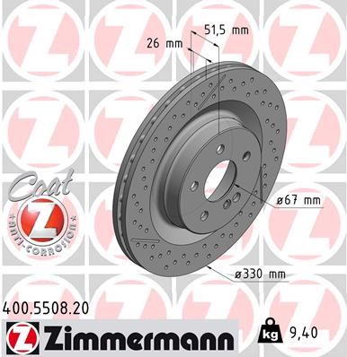 ZIMMERMANN 400.5508.20 Fren Sistemleri Fren Diski - MERCEDES-BENZ C-SERISI Coupe (C204) uyumlu