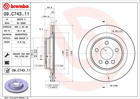 BREMBO 09.C743.11 Fren Sistemleri Fren Diski - BMW 2 Active Tourer (F45) uyumlu