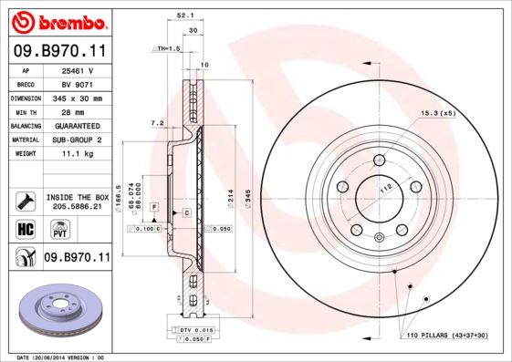 BREMBO 09.B970.11 Fren Sistemleri Fren Diski - AUDI A7 Sportback (4GA, 4GF) uyumlu
