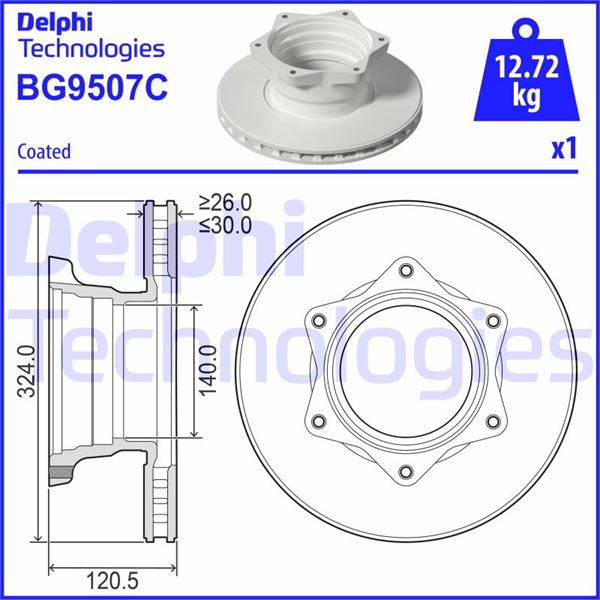 DELPHI BG9507C Fren Sistemleri Fren Diski - MERCEDES-BENZ VARIO Platform şasi (B670, B668, B667) uyumlu