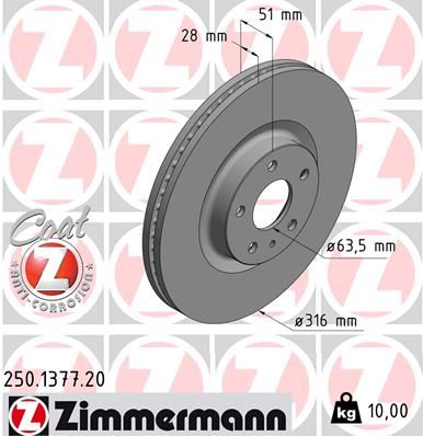 ZIMMERMANN 250.1377.20 Fren Sistemleri Fren Diski - FORD MONDEO V Turnier (CF) uyumlu