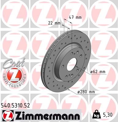 ZIMMERMANN 540.5310.52 Fren Sistemleri Fren Diski - SUZUKI SX4 S-CROSS (JY) uyumlu