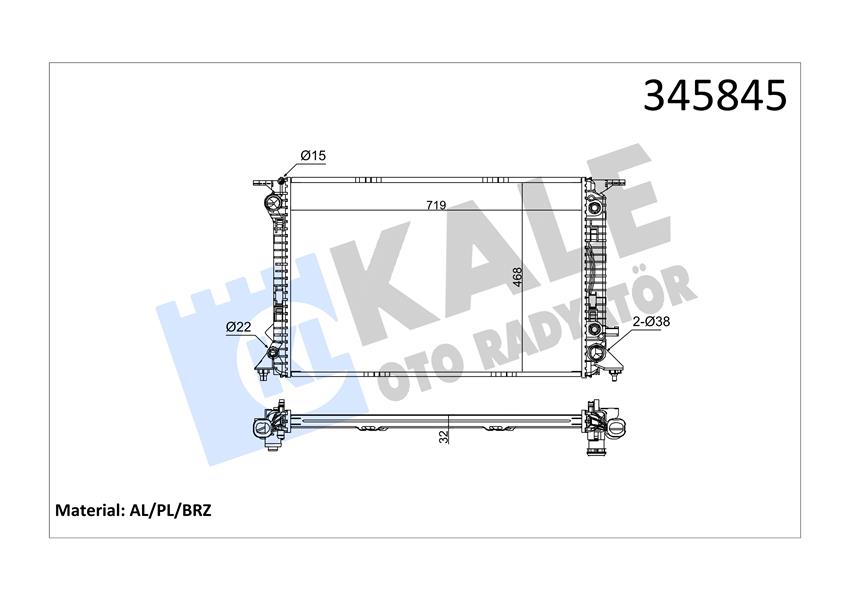 KALE OTO RADYATÖR 345845 Soğutma Sistemi Su Soğutucu & Parçaları - AUDI Q5 (8RB) uyumlu