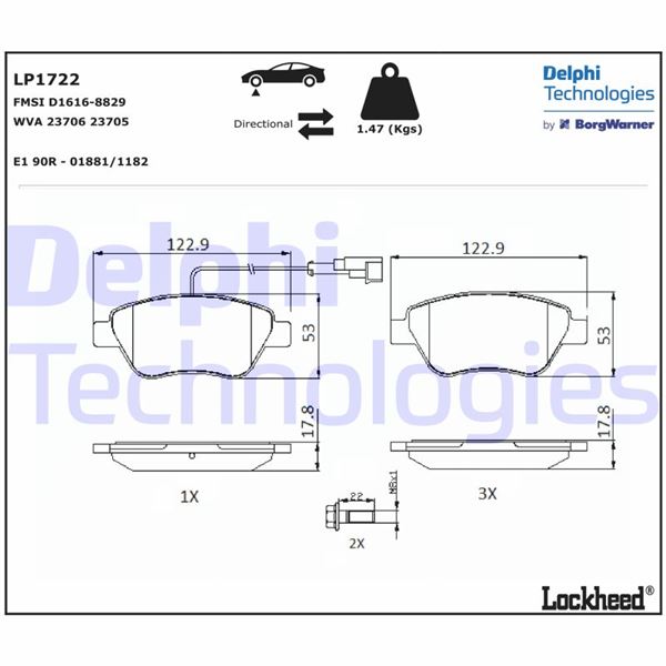 DELPHI LP1722 Fren Sistemleri Fren Balatası - FIAT PANDA (169_) uyumlu