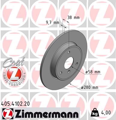 ZIMMERMANN 405.4102.20 Fren Sistemleri Fren Diski - SMART FORTWO Coupe (451) uyumlu