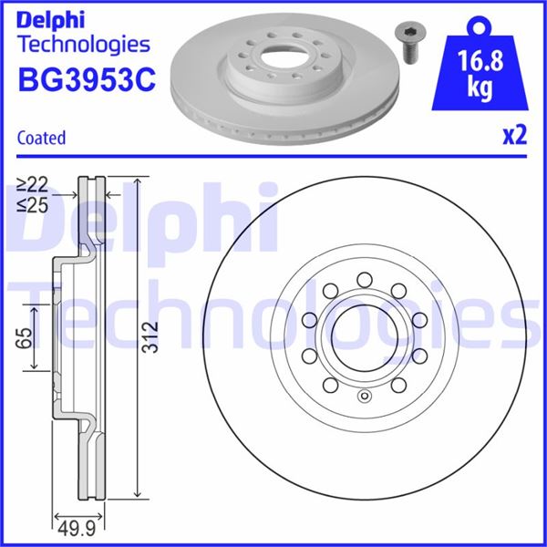 DELPHI BG3953C Fren Sistemleri Fren Diski - VW PASSAT B7 (362) uyumlu