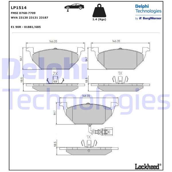 DELPHI LP1514 Fren Sistemleri Fren Balatası - SEAT LEON (1P1) uyumlu