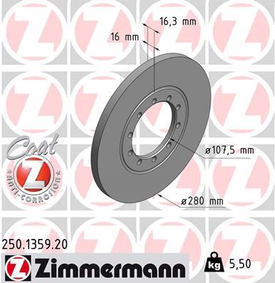 ZIMMERMANN 250.1359.20 Fren Sistemleri Fren Diski - FORD TRANSIT Minibüs/Otobüs (FD_ _, FB_ _, FS_ _, FZ_ _, FC_ _) uyumlu