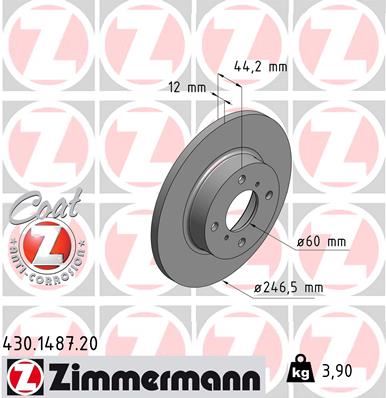ZIMMERMANN 430.1487.20 Fren Sistemleri Fren Diski - OPEL AGILA A (H00) uyumlu