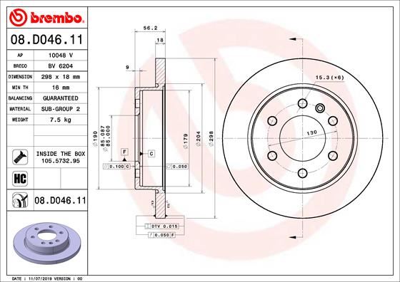 BREMBO 08.D046.11 Fren Sistemleri Fren Diski - MERCEDES-BENZ SPRINTER 3-t Tourer Bus (B907) uyumlu