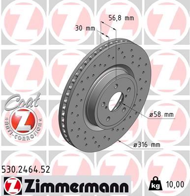 ZIMMERMANN 530.2464.52 Fren Sistemleri Fren Diski - SUBARU LEGACY IV Station wagon (BP) uyumlu