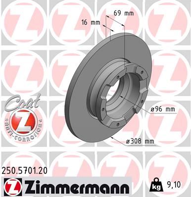 ZIMMERMANN 250.5701.20 Fren Sistemleri Fren Diski - FORD TRANSIT V363 Panelvan/Van (FCD, FDD) uyumlu