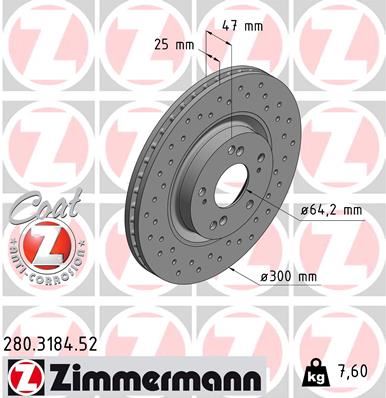 ZIMMERMANN 280.3184.52 Fren Sistemleri Fren Diski - HONDA CR-V II (RD_) uyumlu
