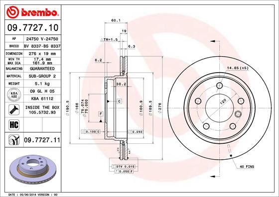 BREMBO 09.7727.11 Fren Sistemleri Fren Diski - BMW 3 Touring (E36) uyumlu