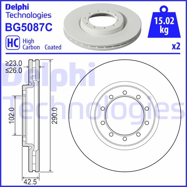 DELPHI BG5087C Fren Sistemleri Fren Diski - RENAULT TRUCKS MASCOTT Platform şasi uyumlu