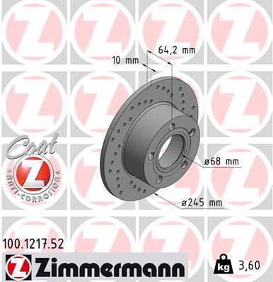 ZIMMERMANN 100.1217.52 Fren Sistemleri Fren Diski - AUDI 100 C4 Sedan (4A2) uyumlu